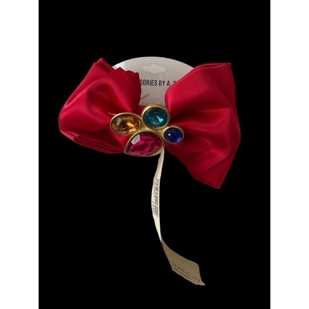 Vintage Red Bow Barrette Hair Clasp NWT Bullocks, Jewel Gold Tone 1990’s